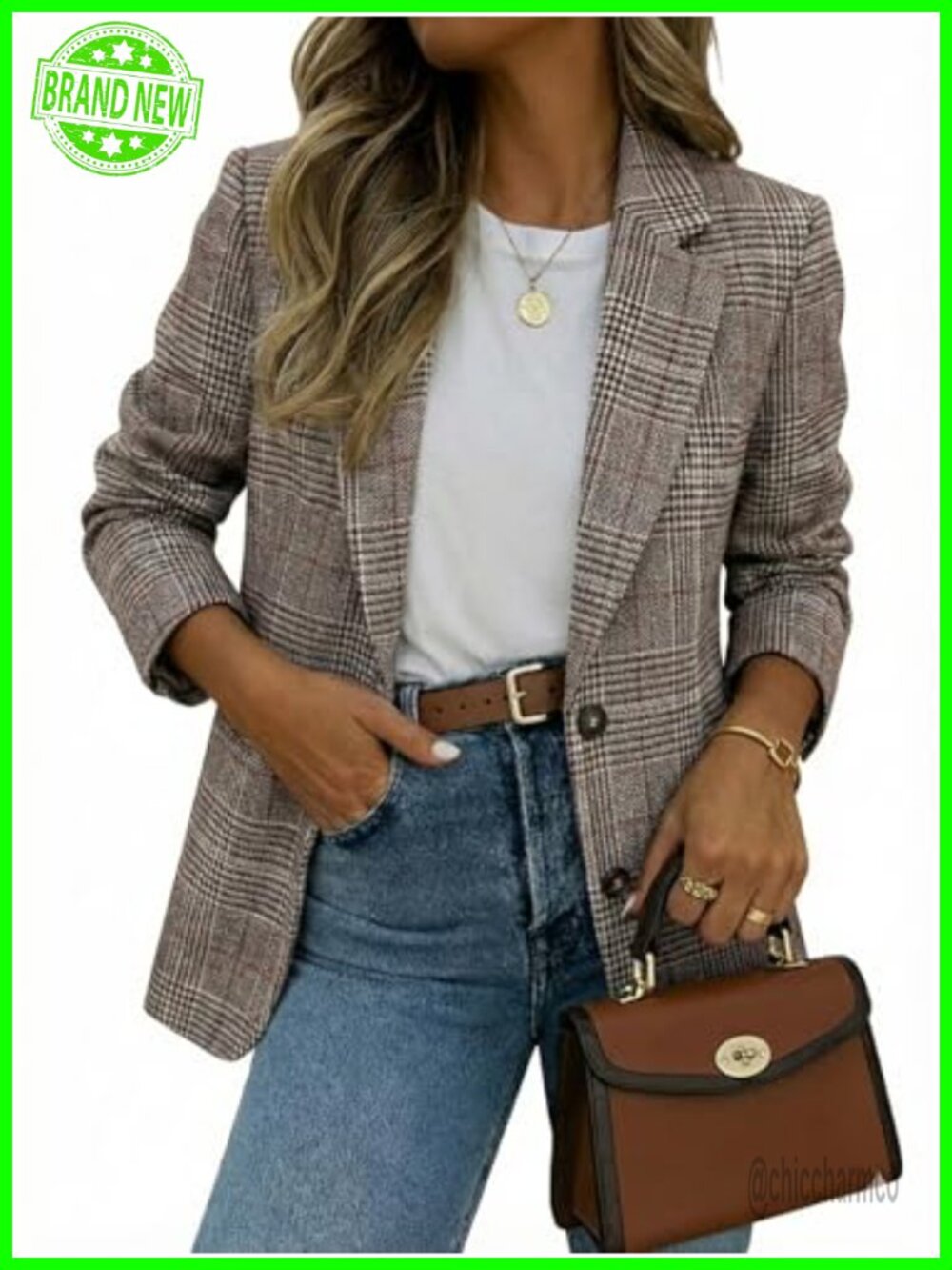 Oversized Plaid Blazer Lightweight Business Casual Jacket